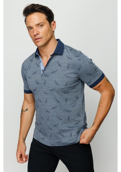 Erkek Polo Yaka Tüy Desenli T-Shirt Füme modelleri