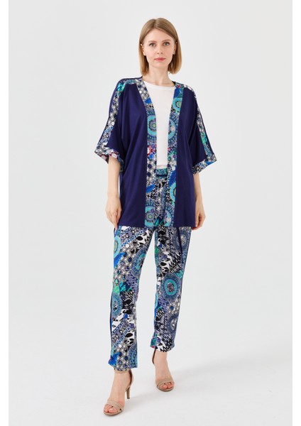 Kadın Karışık Desenli Yarasa Kol Penye Ceket Lacivert fırsatları