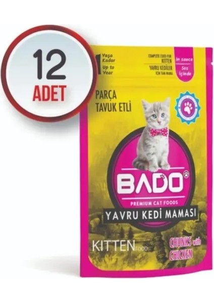 Pouch Yavru Kedi Yaş Mama Parça Etli 85 gr 12'li Paket Pouch Yavru Tavuk Etli 12