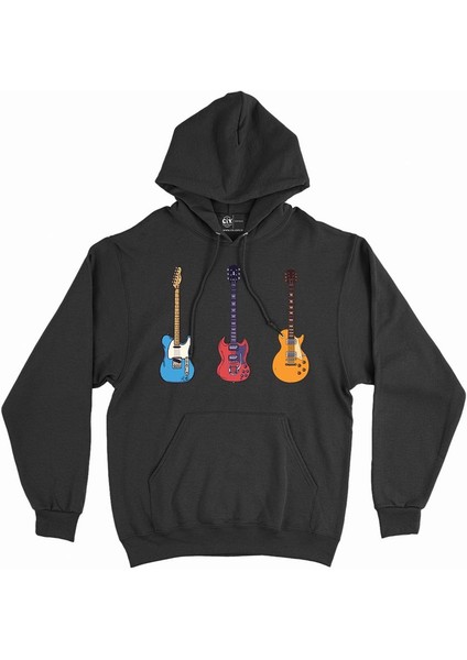 Rock Gitar Tasarımlı Kapşonlu Sweatshirt Hoodie