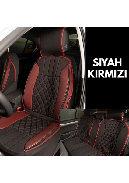 Opel Frontera Lüx Oto Koltuk Minderi Ön Arka 5'li Set Elegance Serisi Siyah Kırmızı