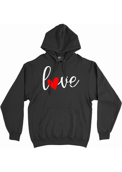 Love Aşk Kalpli Kapşonlu Sweatshirt Hoodie