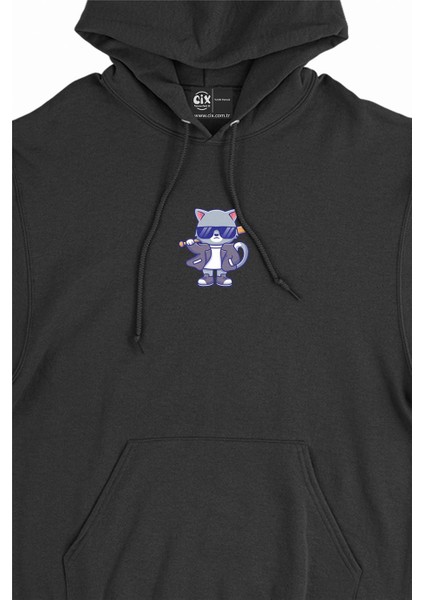 Cool Gözlüklü Kedi Minimal Kapşonlu Sweatshirt Hoodie fiyatları
