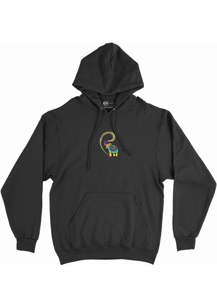 Renkli Fil Gökkuşağı Minimal Kapşonlu Sweatshirt Hoodie
