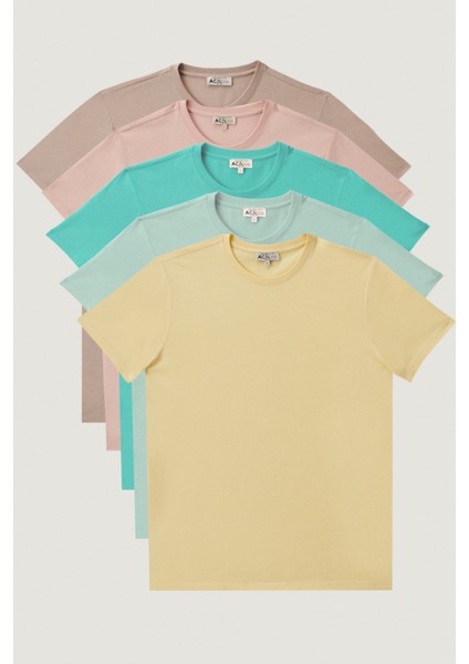 Slim Fit Dar Kesim Bisiklet Yaka 5'li Tişört Paketi