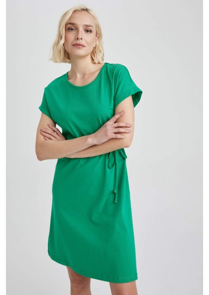 A Kesim Bisiklet Yaka Mini Kısa Kollu %100 Pamuk Elbise T8057AZ23SM