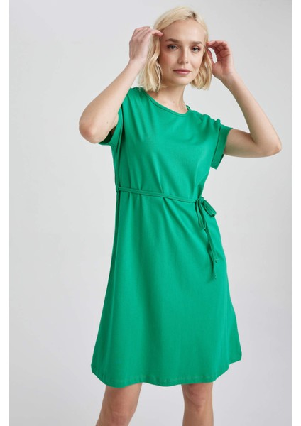 A Kesim Bisiklet Yaka Mini Kısa Kollu %100 Pamuk Elbise T8057AZ23SM modelleri