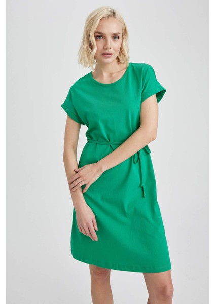 A Kesim Bisiklet Yaka Mini Kısa Kollu %100 Pamuk Elbise T8057AZ23SM fırsatları