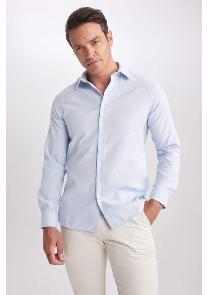 Slim Fit Dokulu Uzun Kollu Pamuklu Gömlek Z8168AZ23SP