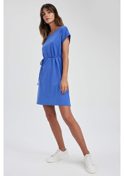 A Kesim Bisiklet Yaka Mini Kısa Kollu %100 Pamuk Elbise T8057AZ23SM modelleri