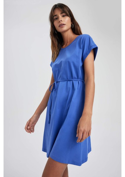 A Kesim Bisiklet Yaka Mini Kısa Kollu %100 Pamuk Elbise T8057AZ23SM fırsatları