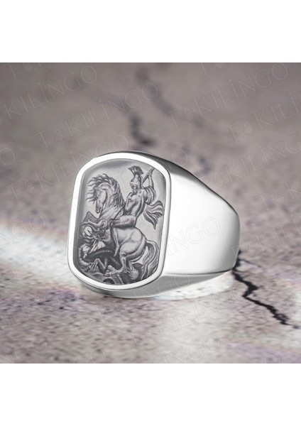 925 Ayar Gümüş Büyük Iskender Motifli Sade Erkek Yüzük