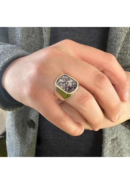 925 Ayar Gümüş Büyük Iskender Motifli Sade Erkek Yüzük modelleri