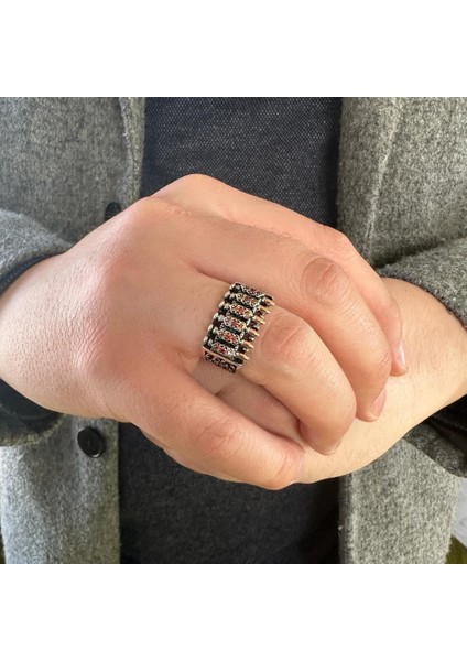 925 Ayar Gümüş Kurşun Motifli Mikro Taş Desenli Usta Işi Erkek Yüzük modelleri