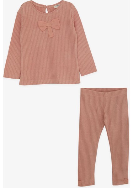 Kız Çocuk Taytlı Takım Fiyonklu 9 Ay-3 Yaş, Gülkurusu