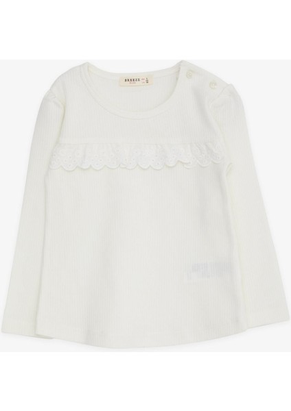 Kız Çocuk Uzun Kollu Tişört Güpürlü 1-4 Yaş, Ekru indirimleri