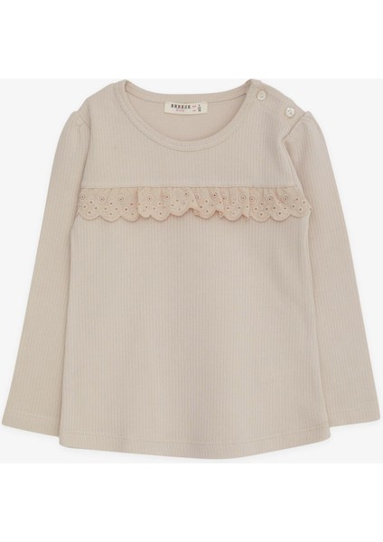 Kız Çocuk Uzun Kollu Tişört Güpürlü 1-4 Yaş, Bej modelleri
