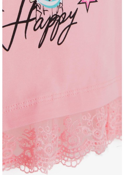 Kız Çocuk Tişört Sevimli Kız Baskılı Beli Güpürlü 1-4 Yaş, Pembe indirimleri