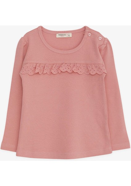 Kız Çocuk Uzun Kollu Tişört Güpürlü 1-4 Yaş, Gülkurusu