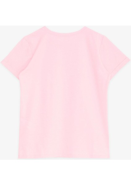 Kız Çocuk Tişört Simli Yazı Çiçek Baskılı 10-16 Yaş, Neon Pembe fiyatları
