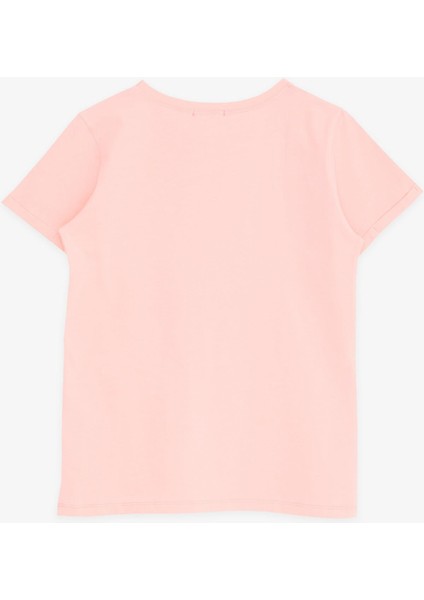 Kız Çocuk Tişört Simli Yazı Çiçek Baskılı 10-16 Yaş, Somon fiyatları