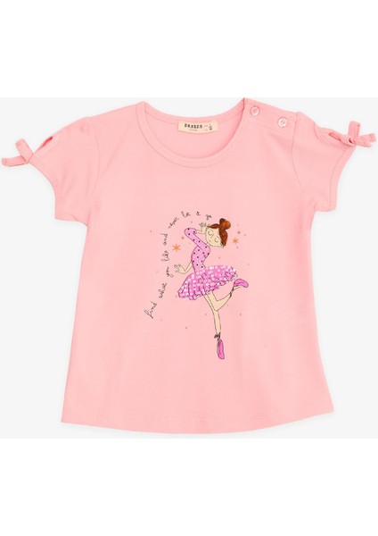 Kız Çocuk Tişört Dansçı Kız Baskılı Pullu 2-6 Yaş, Pembe