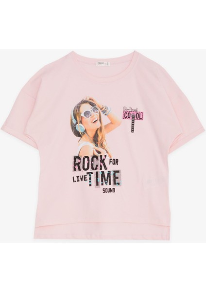 Kız Çocuk Tişört Havalı Rockçı Kız Baskılı 9-16 Yaş, Pembe