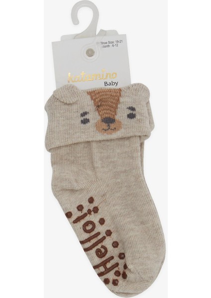 Erkek Bebek Soket Çorap 3D li Abs li 6 Ay-2 Yaş, Bej