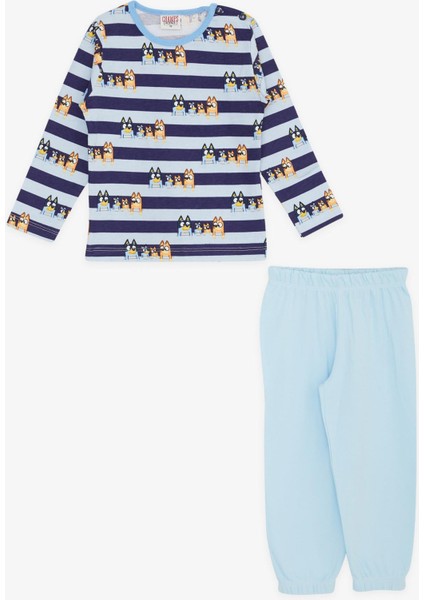 Champs Active Erkek Bebek Pijama Takımı Sevimli Köpekcikler Desenli Şeritli 9 Ay-3 Yaş, Mavi