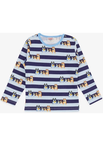 Champs Active Erkek Bebek Pijama Takımı Sevimli Köpekcikler Desenli Şeritli 9 Ay-3 Yaş, Mavi