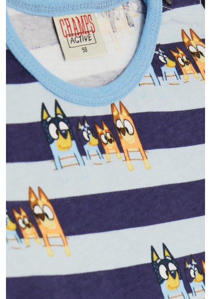 Champs Active Erkek Bebek Pijama Takımı Sevimli Köpekcikler Desenli Şeritli 9 Ay-3 Yaş, Mavi