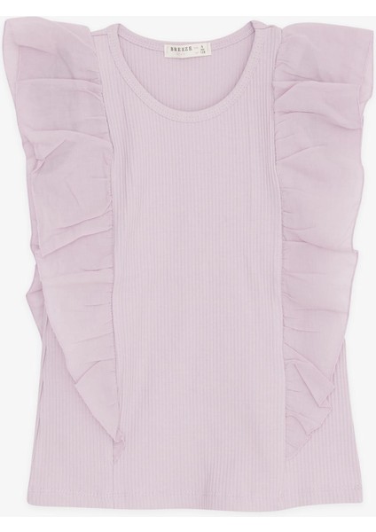 Kız Çocuk Tişört Fitilli Fırfırlı 6-12 Yaş, Lila