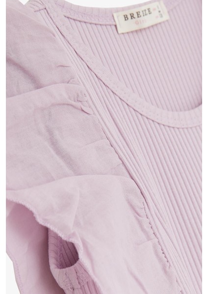 Kız Çocuk Tişört Fitilli Fırfırlı 6-12 Yaş, Lila modelleri