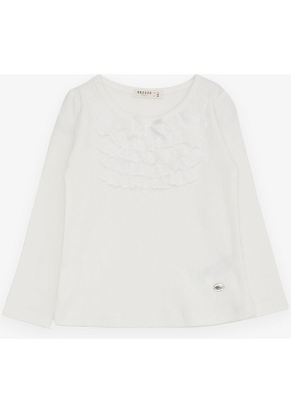 Kız Çocuk Bluz Güpürlü Fiyonklu 3-8 Yaş, Ekru
