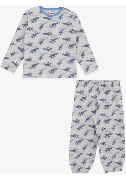 Girls & Boys Erkek Bebek Pijama Takımı Uçak Desenli 9 Ay-3 Yaş, Gri