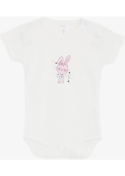 Kız Bebek Çıtçıtlı Zıbın Body Küçük Tavşancık Baskılı 9 Ay-3 Yaş, Ekru