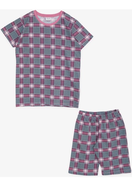 Kız Çocuk Şortlu Pijama Takımı Ekose Desenli 10-14 Yaş, Karışık Renk