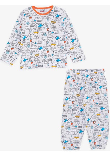 Girls & Boys Erkek Bebek Pijama Takımı Taşıt Desenli 9 Ay-3 Yaş, Beyaz