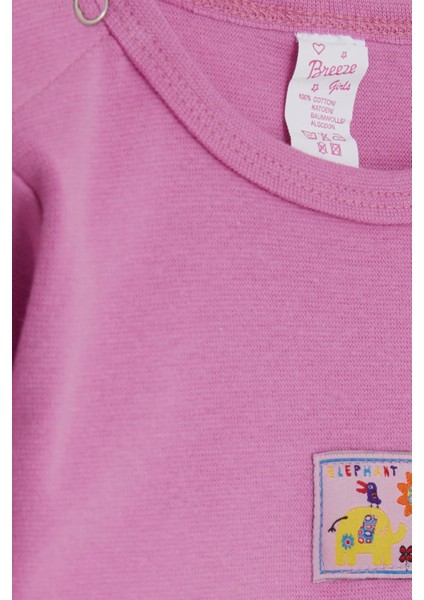 Kız Bebek Çıtçıtlı Zıbın Body Dostluk Temalı Fil Baskılı 9 Ay-3 Yaş, Pembe
