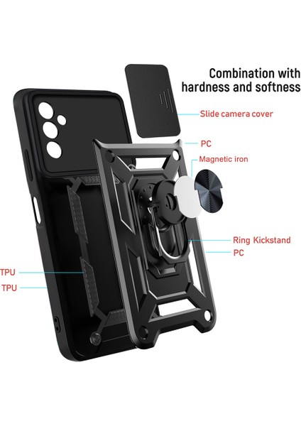 Samsung Galaxy M23 Kılıf Lens Sürgülü Yüzüklü Tank Silikon Pars fiyatları