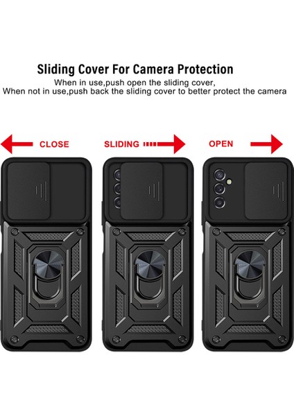 Samsung Galaxy M23 Kılıf Lens Sürgülü Yüzüklü Tank Silikon Pars indirimleri