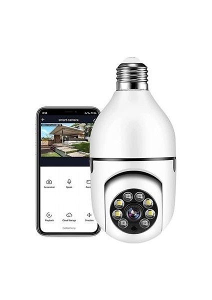 Buffer® Wifi 360 Panoramik Ampul Kamera Gece Görüş Ses Akıllı Hareket Algılayıcı