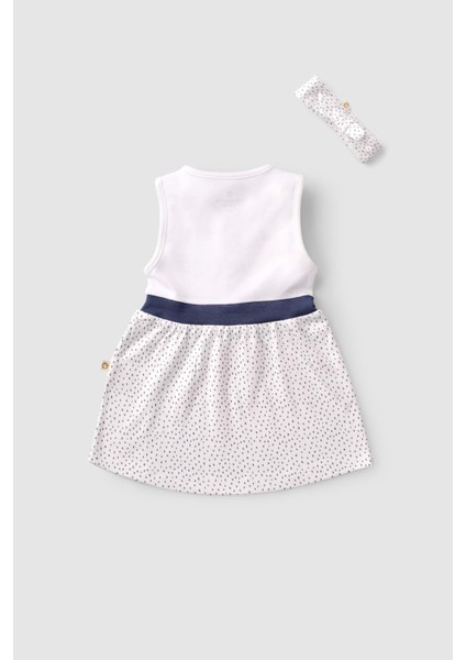 Organik Pamuk Bebek Elbisesi ve Saç Bandı Takımı Damla Desenli fırsatları