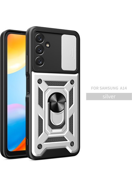 Samsung Galaxy A14 Kılıf Lens Sürgülü Yüzüklü Tank Silikon Pars