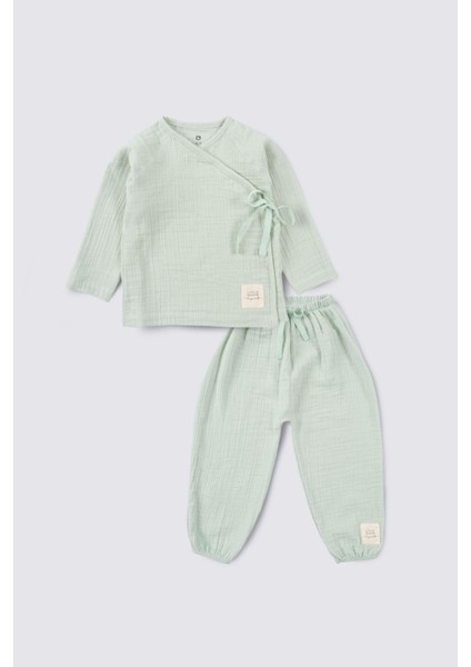 Organik Pamuk Müslin Kruvaze Bebek Takımı Yeşil