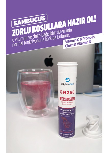 Sn 250 - Kara Mürver Ekstresi - Vitamin C - Propolis - Çinko ve Vitamin D İçeren Takviye Edici Gıda