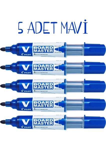 Pilot V Board Master Yuvarlak Uç Tahta Kalemi Mavi 5'li