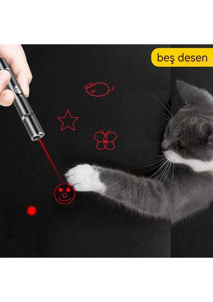 USB Şarj Edilebilir Lazer Desen Kedi El Feneri (Yurt Dışından)