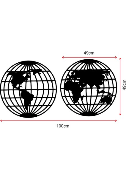 Iki Parça Dünya Haritası Ahşap Tablo Duvar Oda Ev Aksesuarı 100X50CM