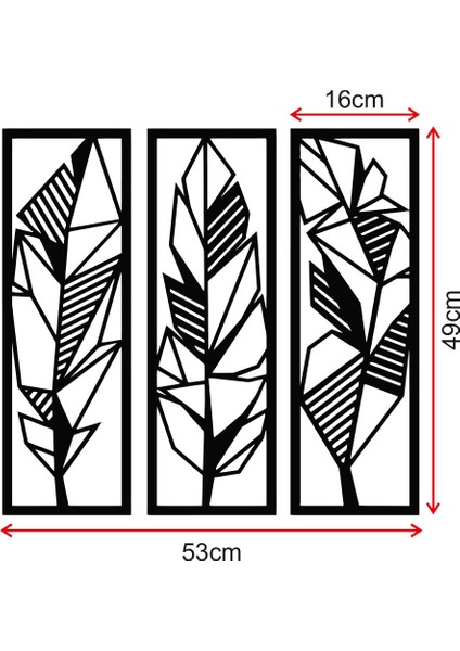 Üç Parça Ağaç Yaprak Dalı Ahşap Tablo Duvar Oda Ev Aksesuarı 53X50CM